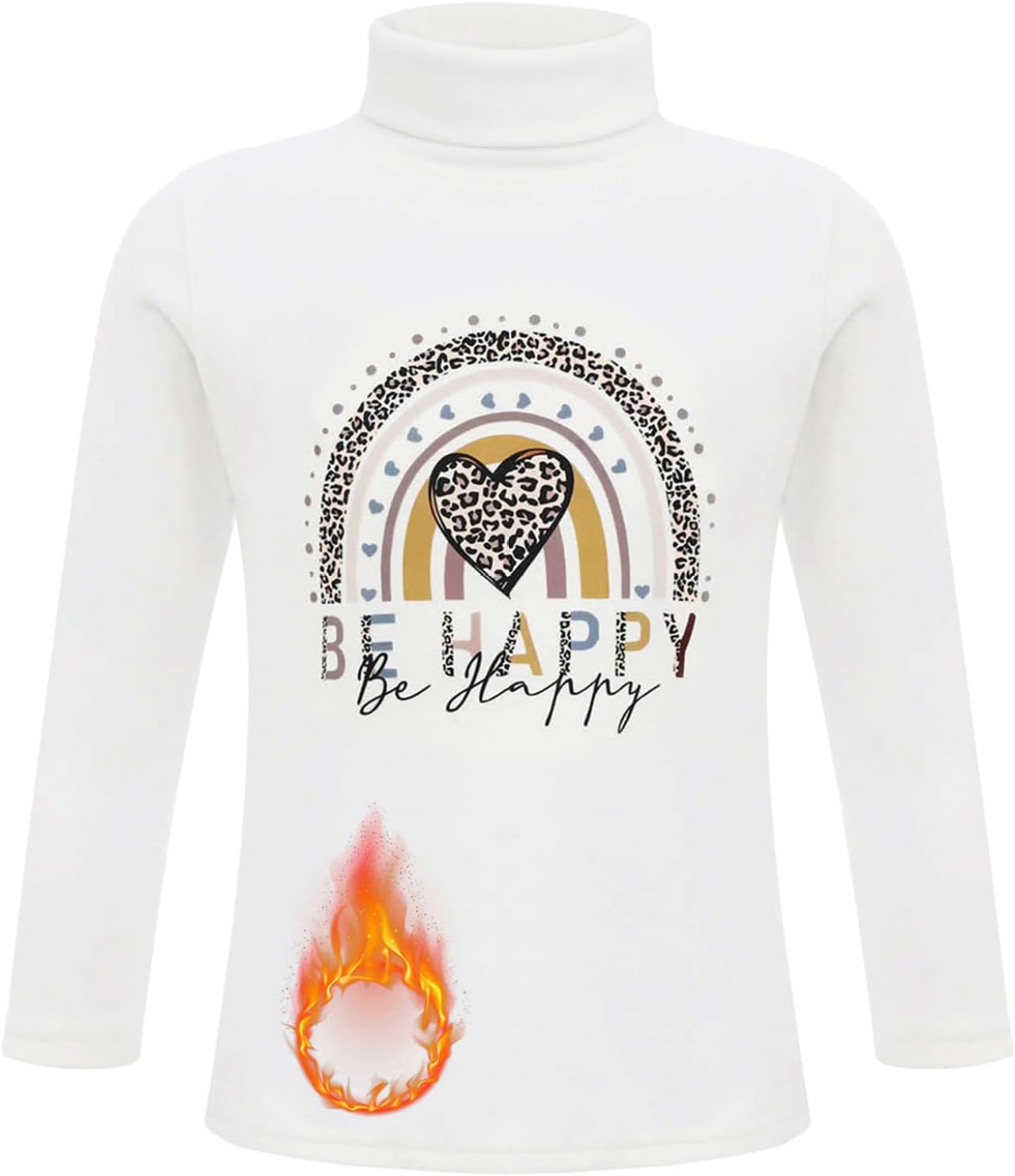 Kids Printed Turtle Neck Undershirt Fleece Long Sleeve Thermal Basic Top