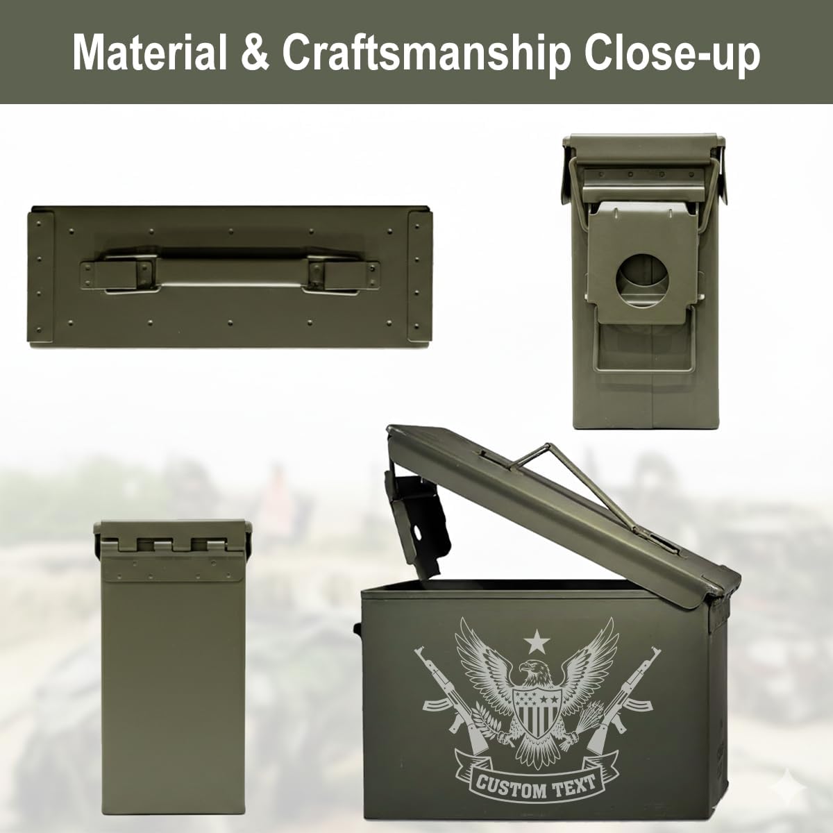 Personalized Engraved Ammo Can, 30/50 Cal Field Boxes, Military Ammo Box, Metal Ammo Storage Box, Waterproof and Dustproof with Handle, Gifts for Men, Produced in US