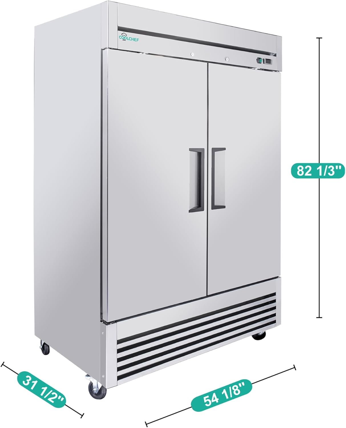 54" Commercial Freezer, 45 Cu.Ft Upright Freezer with 2 Solid Door, Stainless Steel Reach-in Freezer, -8℉ ~ 0℉, Fan Cooling Freezer with 6 Shelves for Restaurant Bar Garage, ETL and DOE Approved