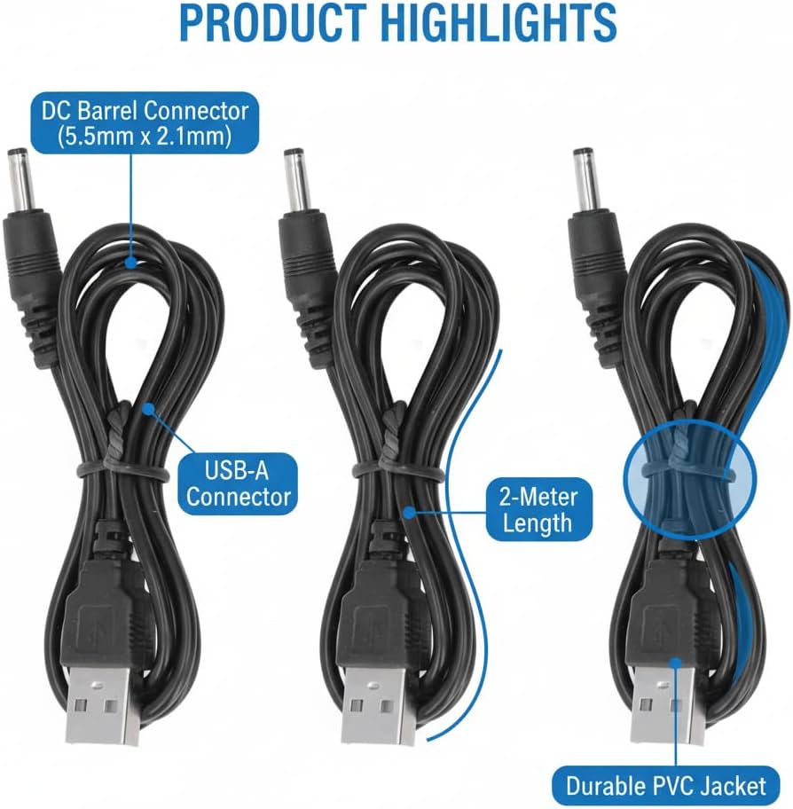 Poeland Cavo Di Alimentazione USB To DC 3.5x1.35 Mm – 1 Metro, 5V, Per Spazzolini Elettrici, Luci LED E Altro - 4