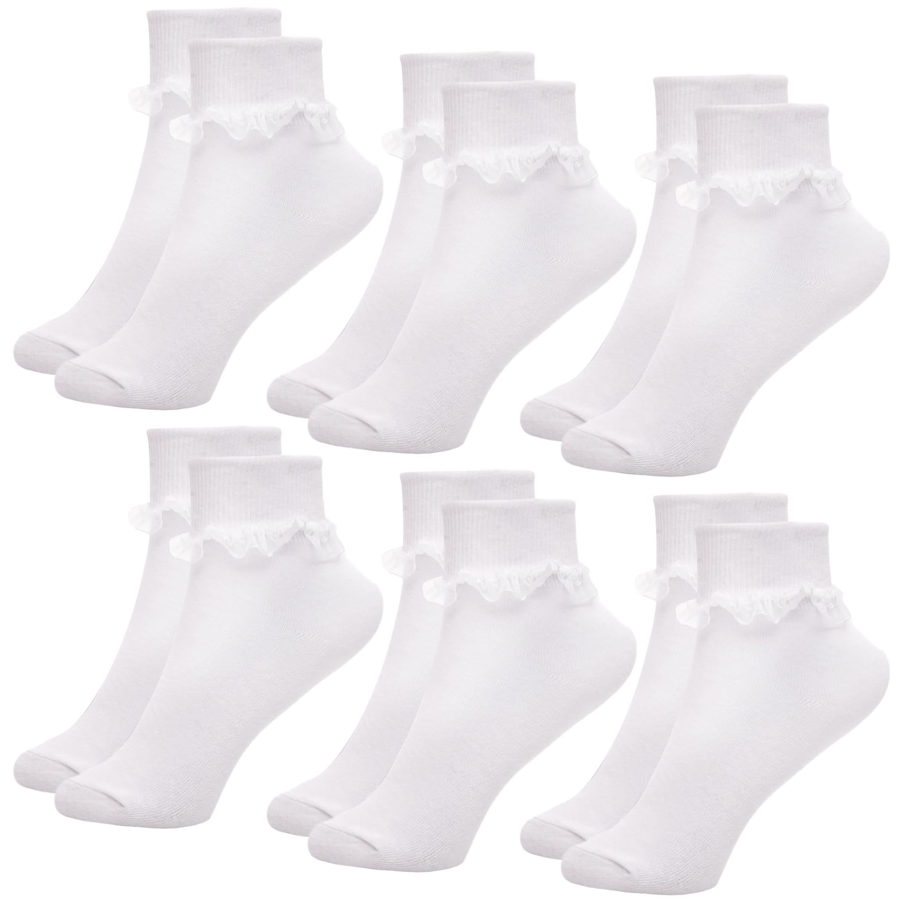 A2Z 4 KIDS Girls 6 Pair Frilly Lace Ankle Socks, Cotton, White, 3-6 Years