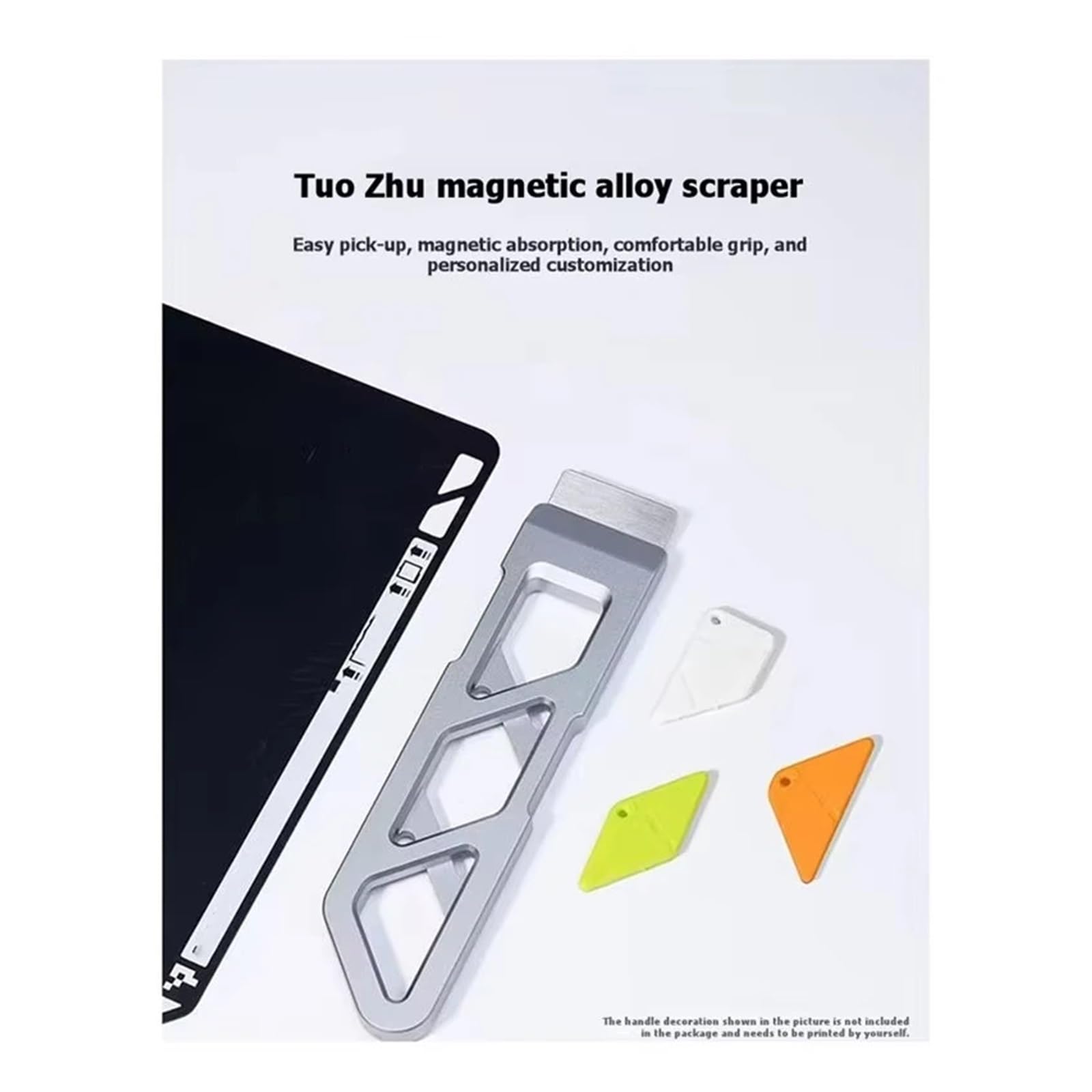 Magnetic Alloy Scraper Mag-Alloy Print Bed Tool | Strong magnet, flexible blade, safe bed release, no scratch, easy grip(Black)