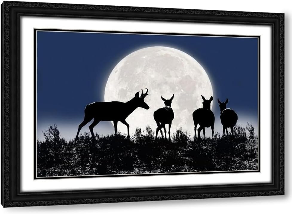 ArtDirect Antelope Pronghorn Silhouettes and Moon 48x32 Huge Gallery Wrapped Canvas Museum Art by Schell, Jennie Marie