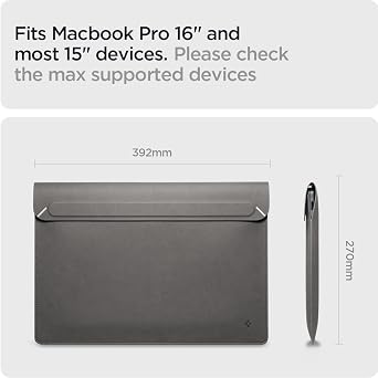 Spigen Valentinus S Protective Laptop Sleeve, 16-Inch, Built-in Stand