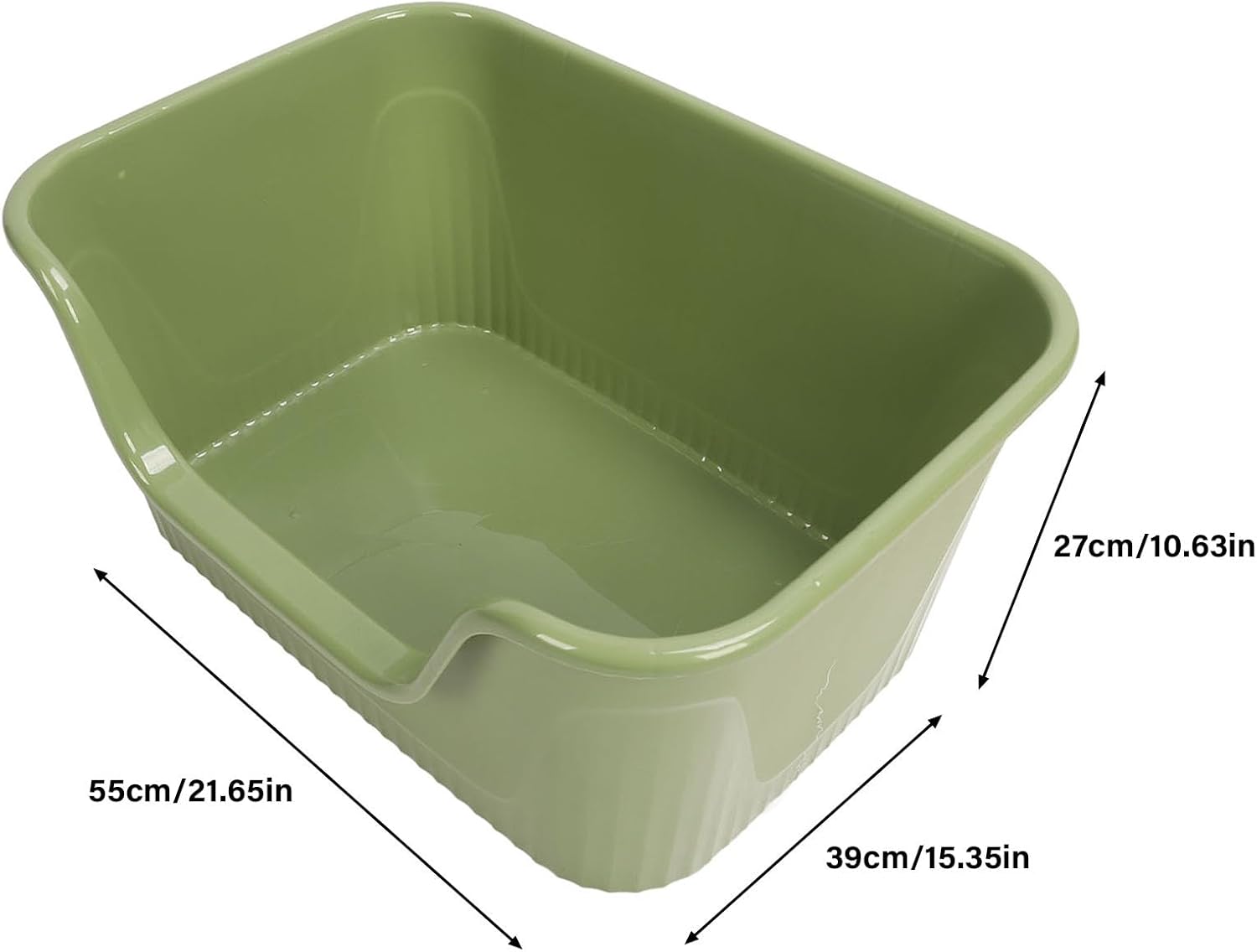 Large Cat Litter Box, Open Kitty Litter Pan Groove Design Sturdy Easy to Clean High Sides for Home (Green)