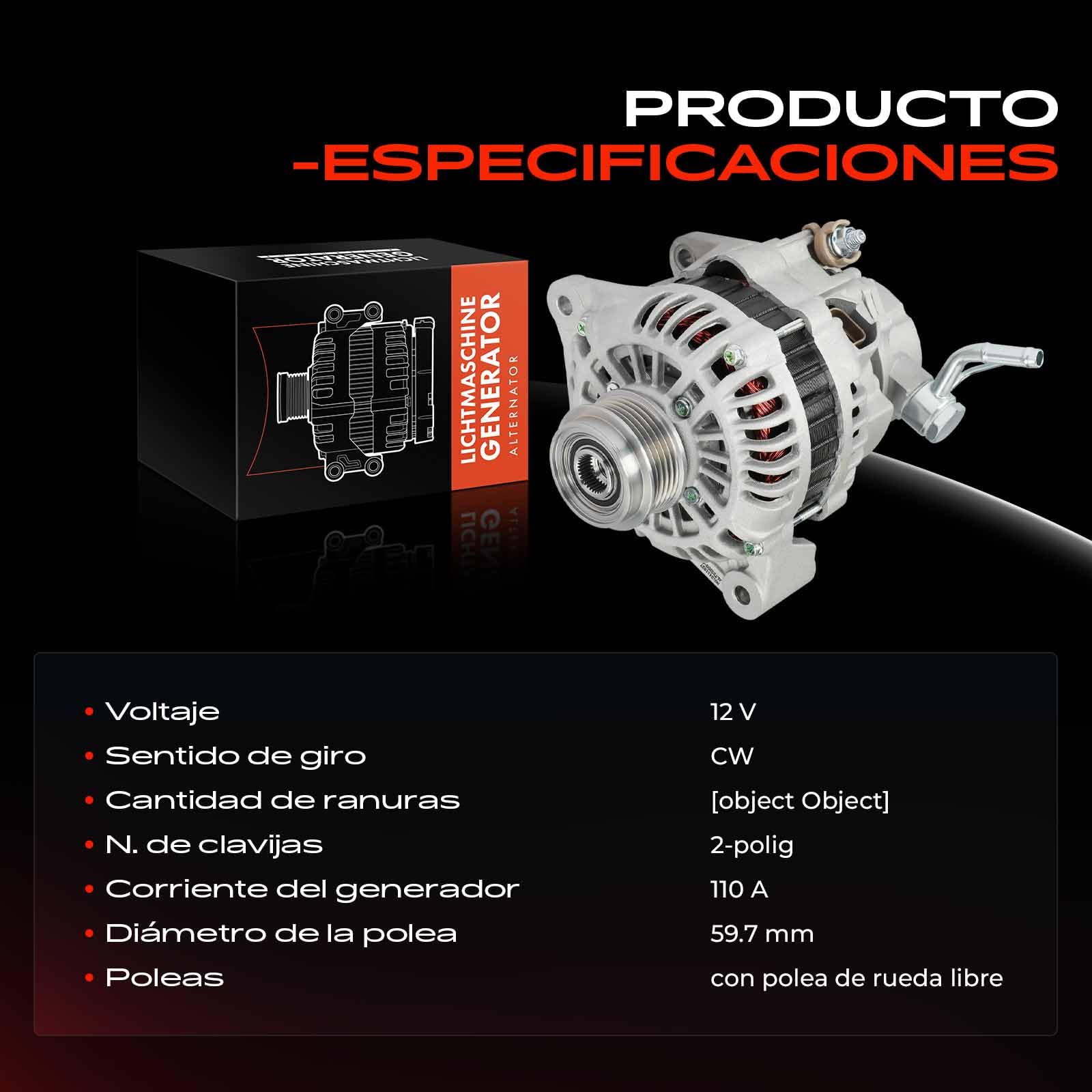 Frankberg Generador alternador de 12 V, 2 Polos, 110 A, 37300-4X000 | 12 voltios, bipolar, 110A, 37300-4X000; Compatible con: Puntos de vida de Terracan, Carnaval II GQ, Carnaval I FL UP