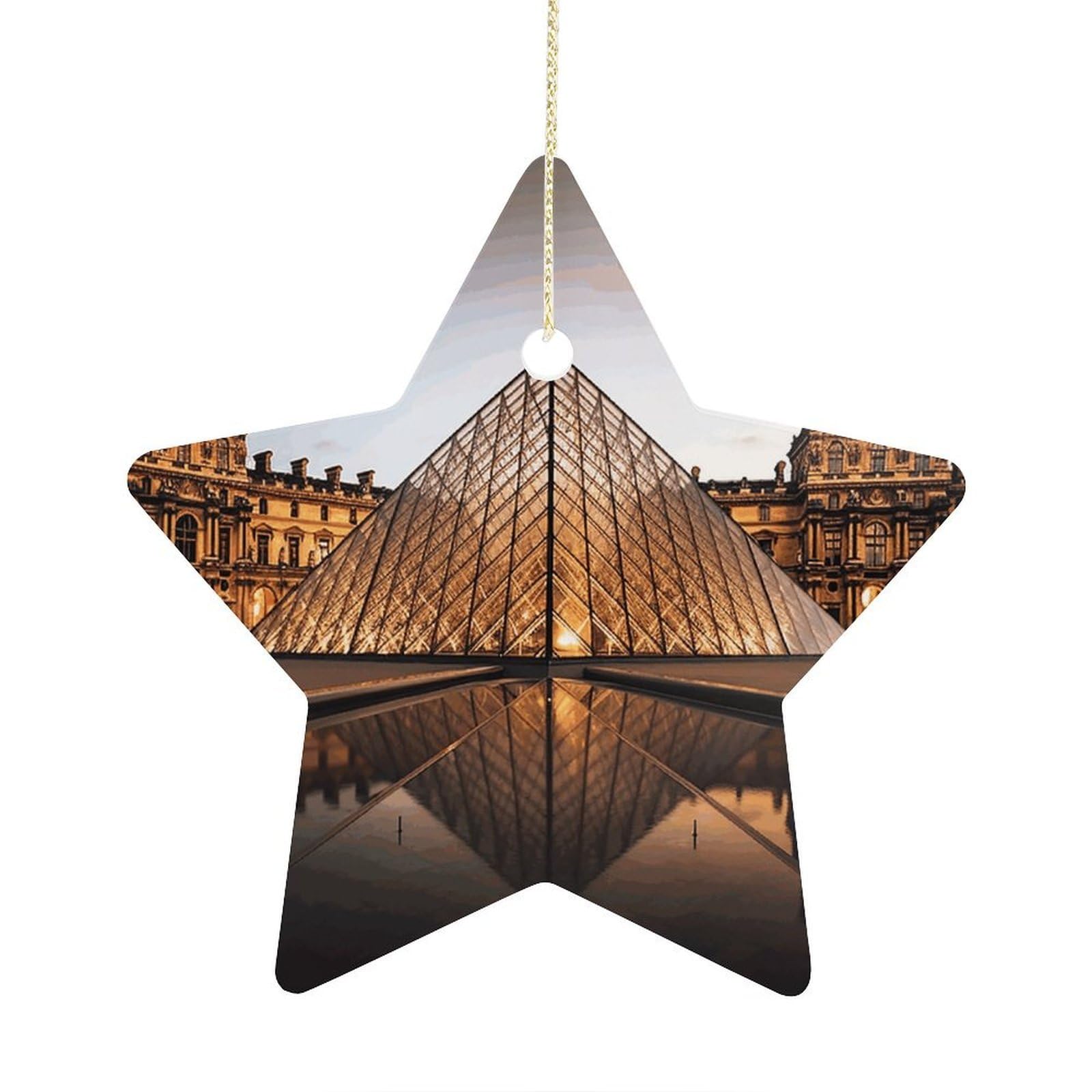Louvre Museum in Paris Stars Ornaments Ceramic Christmas Tree Hanging Light in Weight Christmas Star Pendants Funny Double-Sided Printed Xmas Ornaments for Gifts