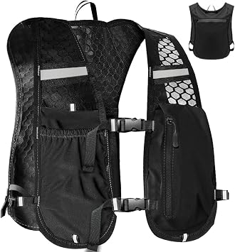 Unisex Running Vest with Phone Holder & Storage Adjustable Hydration Vest Lightweight & Breathable Running Backpack for Running Cycling Hiking - Reflective Running Vest for Women Men