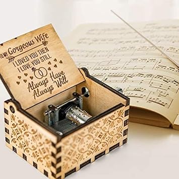 Zesta Wooden Hand Cranked Collectable Engraved Music Box - Greatest Wife