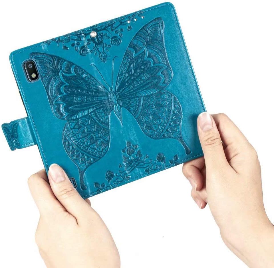 CMEKA 3D Butterfly Wallet Case for Samsung Galaxy A20 / Galaxy A30 Slim Flip Leather Protective Case Magnetic Closure Credit Card Slots Holder Kickstand Function Sky Blue