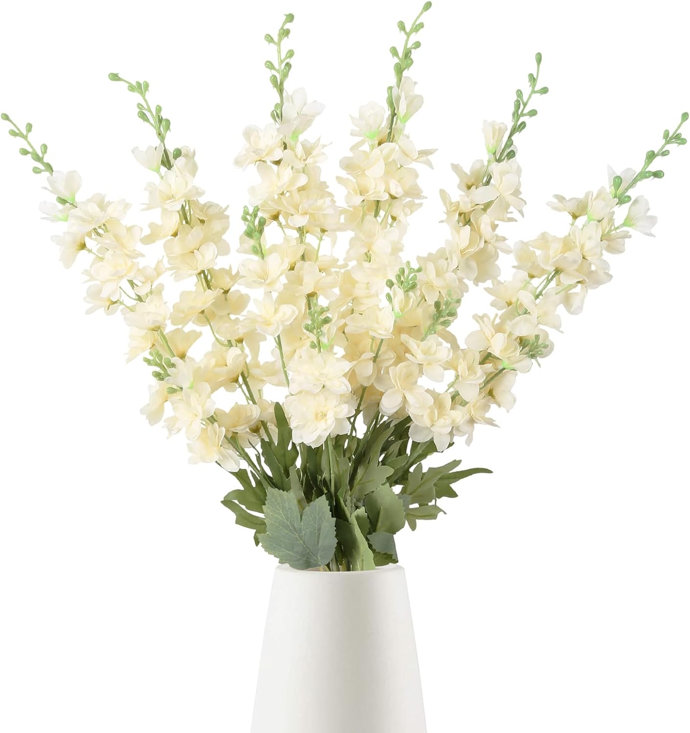 INSUNSIX 6PCS Cream Delphinium Artificial Flowers 33" Larkspur Silk Flowers Long Stem Artificial Flowers for Tall Vase Wedding Centerpieces for Tables Home Decor Indoor (Cream)