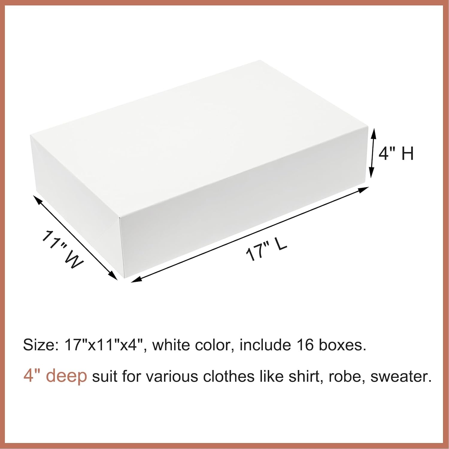 Mefleet 16 Pack Large Gift Boxes with Lids 17x11x4 Inches Extra Deep Shirt Clothes Robe Sweater Box for Christmas Presents, Holidays, Birthday Gift Wrapping White