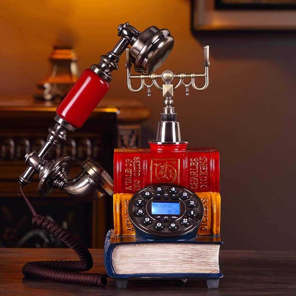Qdid Corded Phones Classic Creative Antique Telephone European Home Fixed Telephone,Functional Button Dial and Classic Metal Ringtones