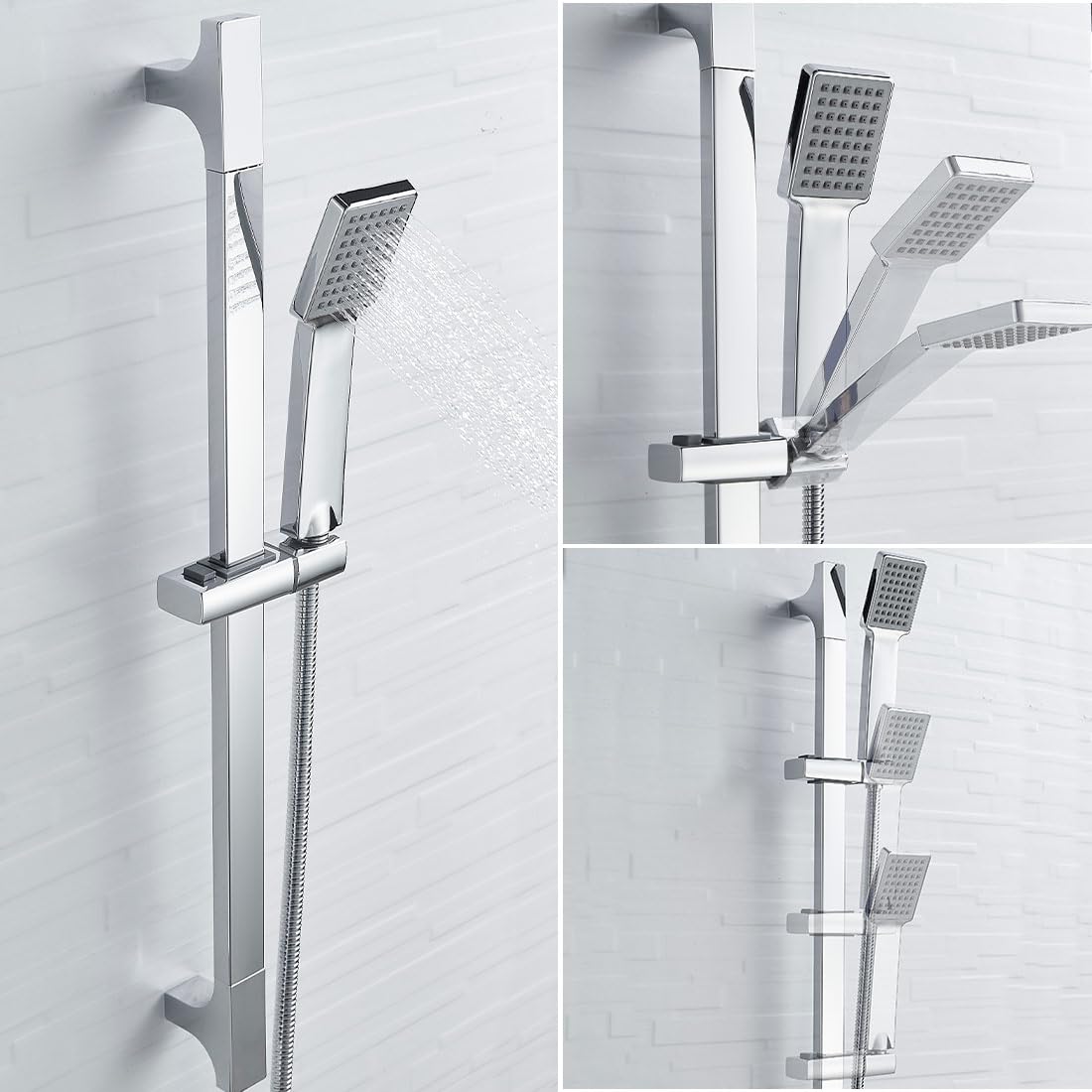 Juego de mezclador termostático de ducha, válvula de ducha cuadrada con kit elevador ajustable, sistema de ducha cromado montado en la pared