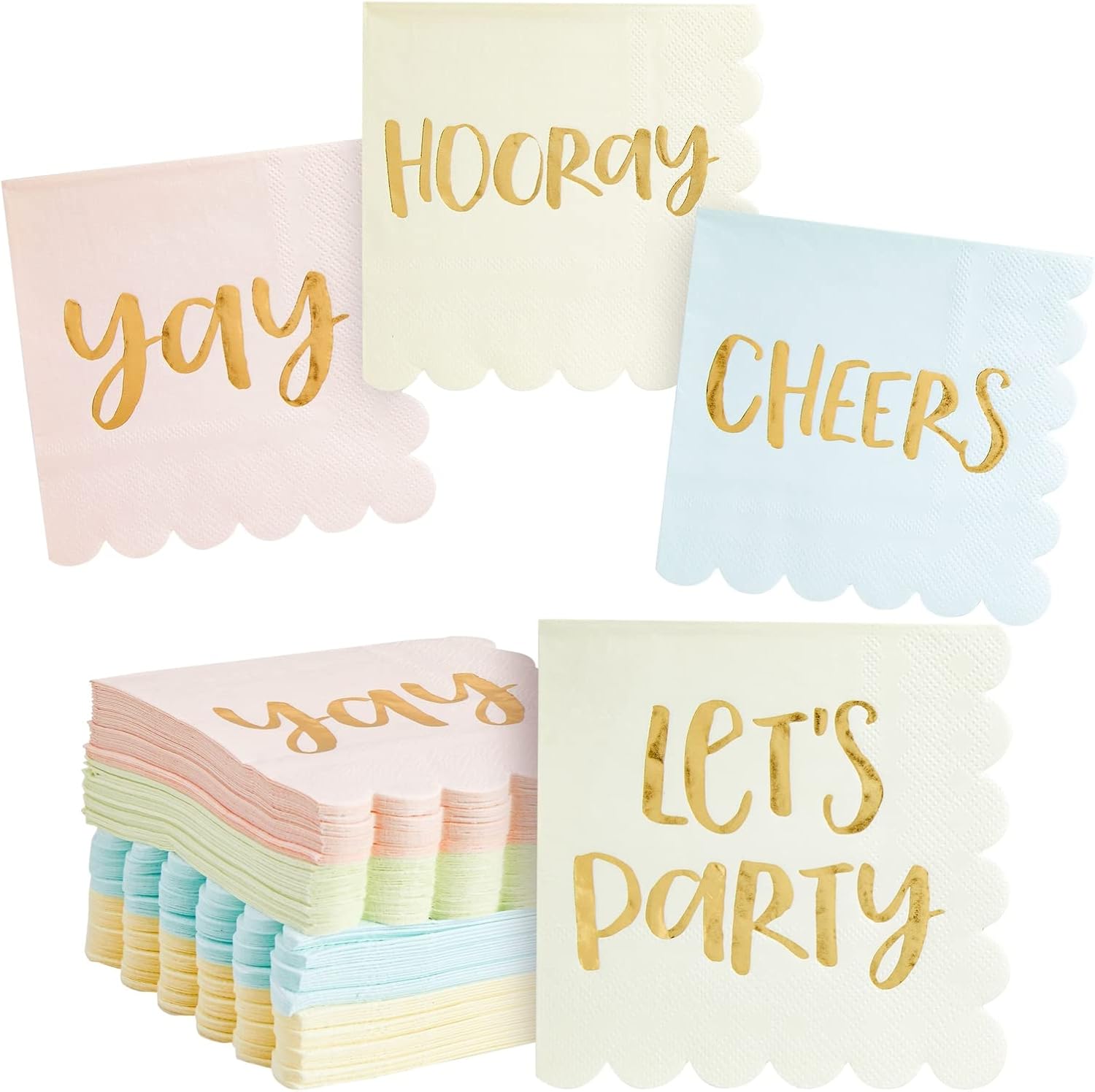 100 Pack Pastel Paper Napkins with Gold Foil Quotes
