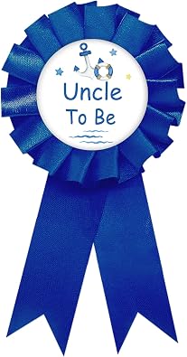 Nautical Uncle to Be Tinplate Badge Pin, Anchor Baby Shower Pin for Man, Blue Rosette Best Uncle Ever Award Ribbon, Ahoy Its a Boy Gender Reveal Party Favors