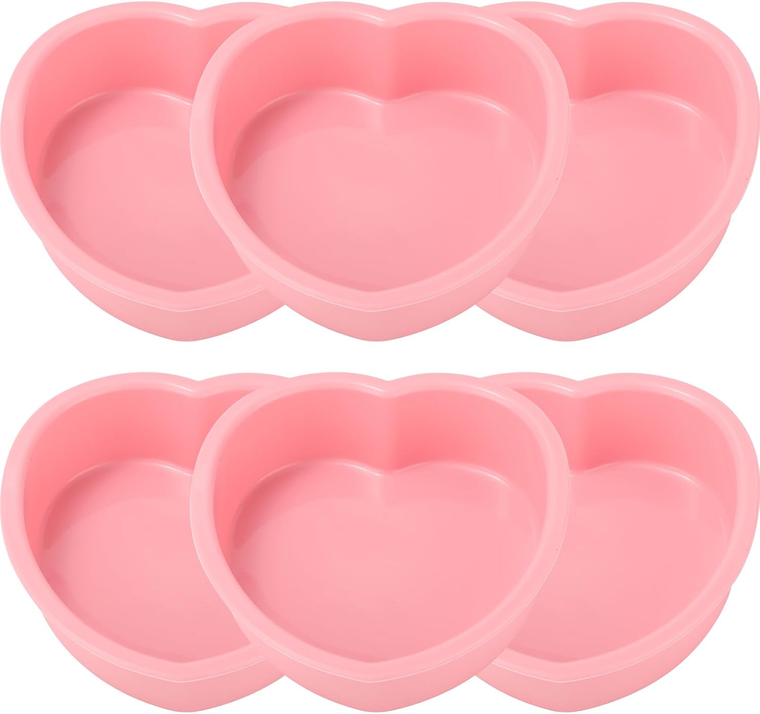 Pink Cake Pans 4 Inch Heart Shaped Silicone Cake Pan Nonstick Heart Cake Baking Mold Pan Tray Bakeware for Birthday Cupcake Muffin Chocolate Cheesecake Baking Tool (6 Pcs)
