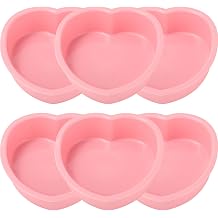 Pink Cake Pans 4 Inch Heart Shaped Silicone Cake Pan Nonstick Heart Cake Baking Mold Pan Tray Bakeware for Birthday Cupcake Muffin Chocolate Cheesecake Baking Tool 6 Pcs
