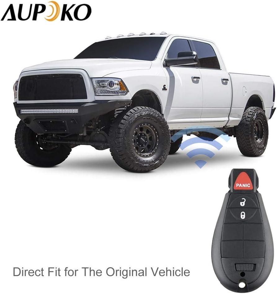 Aupoko Keyless Entry Remote Key Fob GQ4-53T with Circuit Board/Chip 3 Buttons Smart Key Compatible with 2013-2018 Dodge RAM 1500 2500 3500 Replace 56046953AE 56046953AG 56046953AD 56046953AC 2Pcs