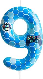 Game Birthday Number 9 Candles,Gamepad Pattern Game Number 9 Birthday Candle,Happy Birthday Candle,Game Controller Theme Party Boy Girls Birthday Party Decorations