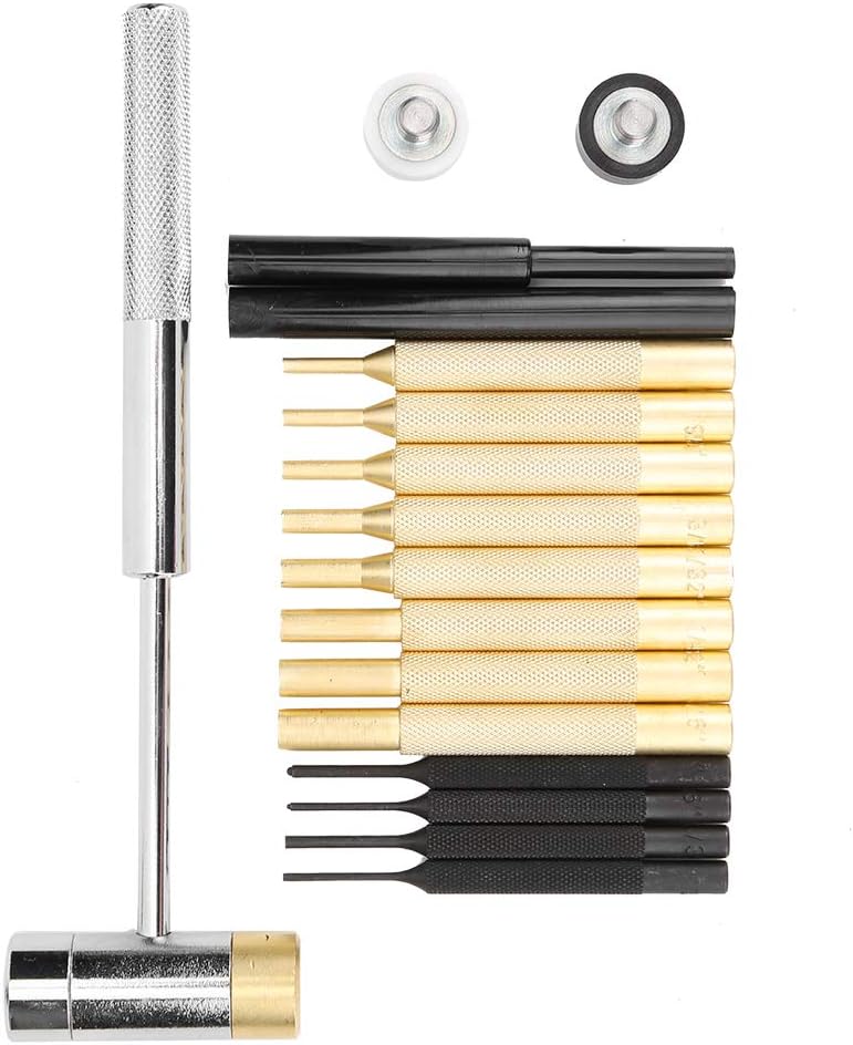 Repair Kit Punch Set Roll Pin Hammer, 17Pcs Double-Faced Brass Stainless Steel Maintenance Tool Kit
