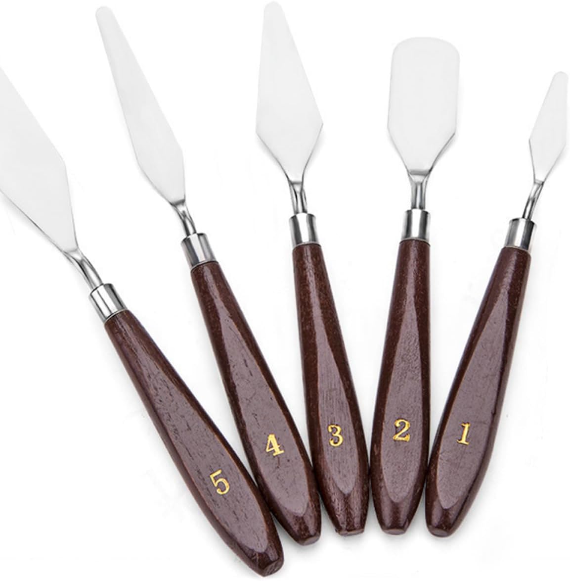 STOBAZA 5Pcs Stainless Steel Oil Painting Spatulas with Wooden Handles Lightweight Canvas Painting Tools for Mixing Smoothing and Color Stirring Portable Artist Palette Knives
