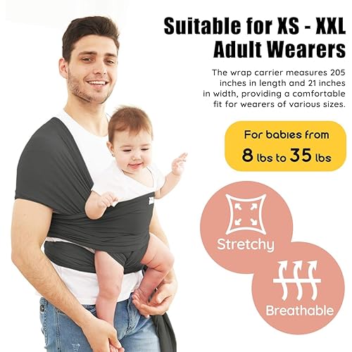 Miniatura 2 de Acrabros Portabebés, manos libres, ligero, transpirable, suave, perfecto para bebés recién nacidos y bebés, regalo de ducha, gris carbón