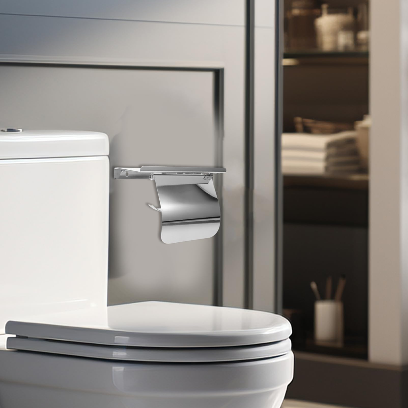 Alipis Portarotolo con Mensola in Acciaio Inossidabile Argento, Resistente alla Ruggine, con Supporto per Telefono, Design Moderno per Bagno e Casa