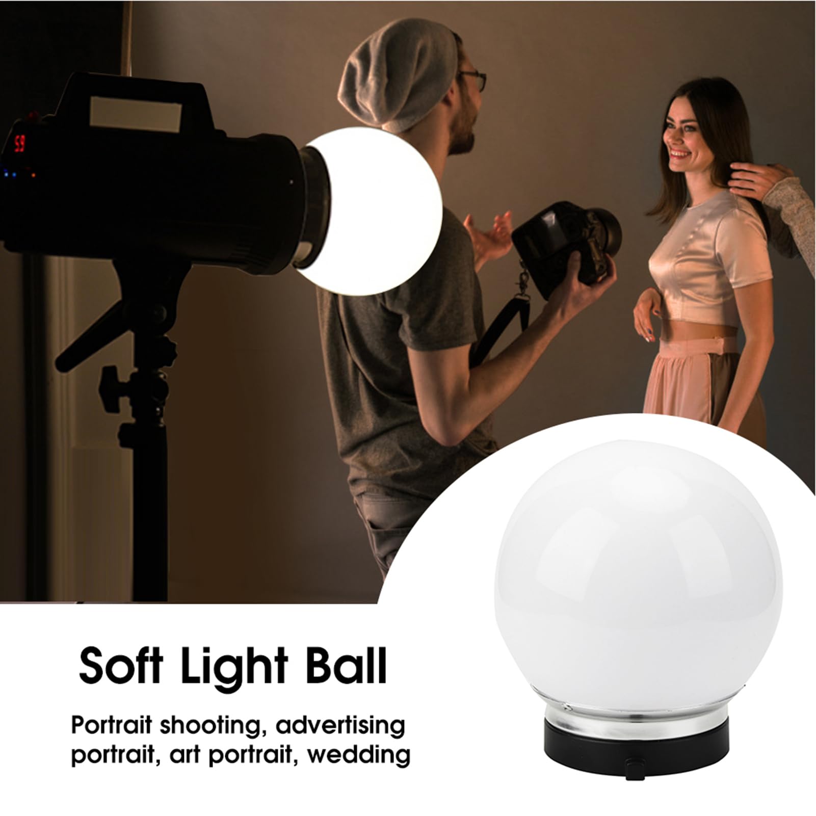 Sfera di Luce Morbida per Accessorio Fotografico, Diffusore Sferico Traslucido da 15 Cm Sfera di Luce Morbida per Accessorio Fotografico con Supporto Bowens