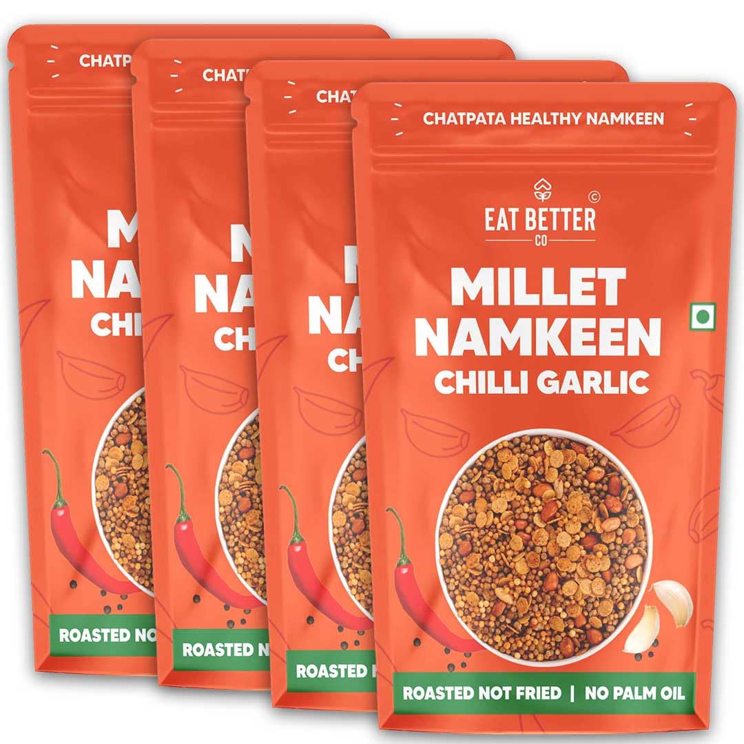 Sponsored Ad - EAT BETTER CO - Chatpata Chilli Garlic Millet Mixture | Crunchy & Healthy Namkeen Snack | Roasted & Diet-Friendly | Low GI & Weight Management Snack - 400g
