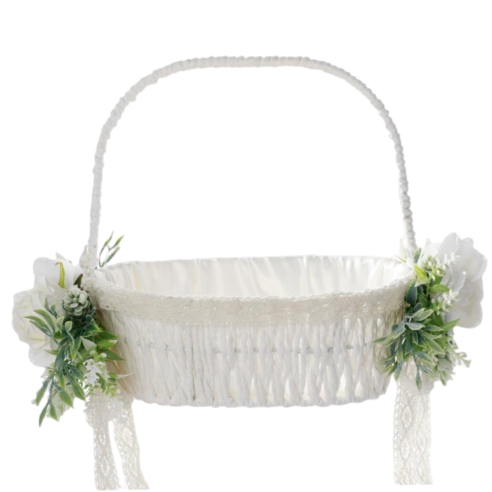Peosaard Girls White Flower Baskets, Flower Baskets, Vintage Romantic Handheld For Rural Household Decoration, Wedding Party, Basket