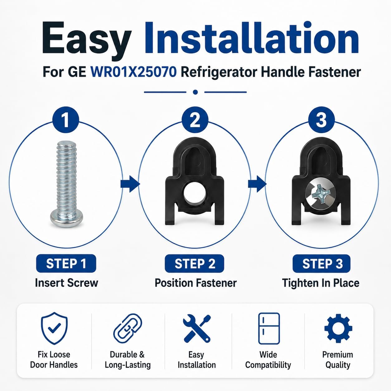 WR01X39781 Refrigerator Door Handle Fastener 2-Pack for GE Fridge Freezer | Fits WR01X39781 handle fastener 2-pack. Compatible with GE refrigerator & freezer handles. Replaces AP7175647, WR01X25070