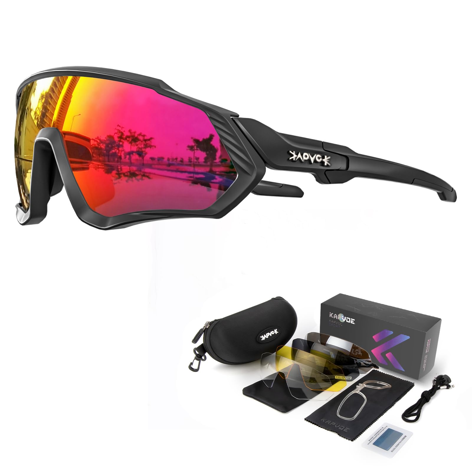 KAPVOE Gafas de Ciclismo Polarizadas con 1 Lente O 5 Lentes Intercambiables TR90 Gafas de Sol Deportivas Mujeres Hombres