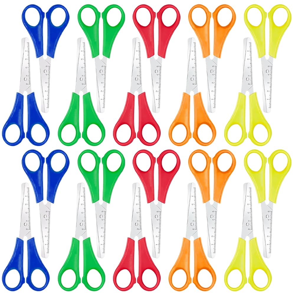 20pcs Kids Scissors, Children Blunt Tip Safety Scissor with CM Scale, Plastic Handle Handmade Scissors, Preschool Training Scissor for School Office Art DIY Craft