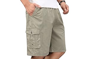 Men's Casual Full Elastic Waist Cargo Shorts Drawstring Short Pants