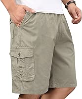 Men's Cotton Full Elastic Waist Cargo Shorts Loose Fit Drawstring Short