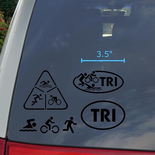 Miniatura 12 de Paquete de 4 calcomanías de triatlón: Ciclo de natación Correr, TRI, latido del corazón de triatlón (blanco, grande ~ 5 pulgadas)