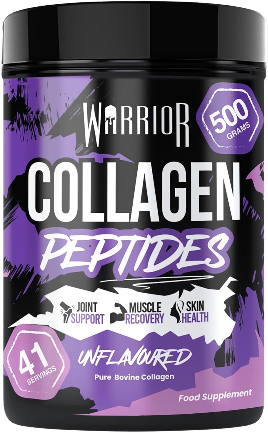 Collagen Powder 500g, Gold Standard Grass-Fed Bovine Hydrolysed Peptides by Warrior – High Levels of 8 Essential Amino Acids, Collagen Supplments, Halal & Kosher, Made in UK