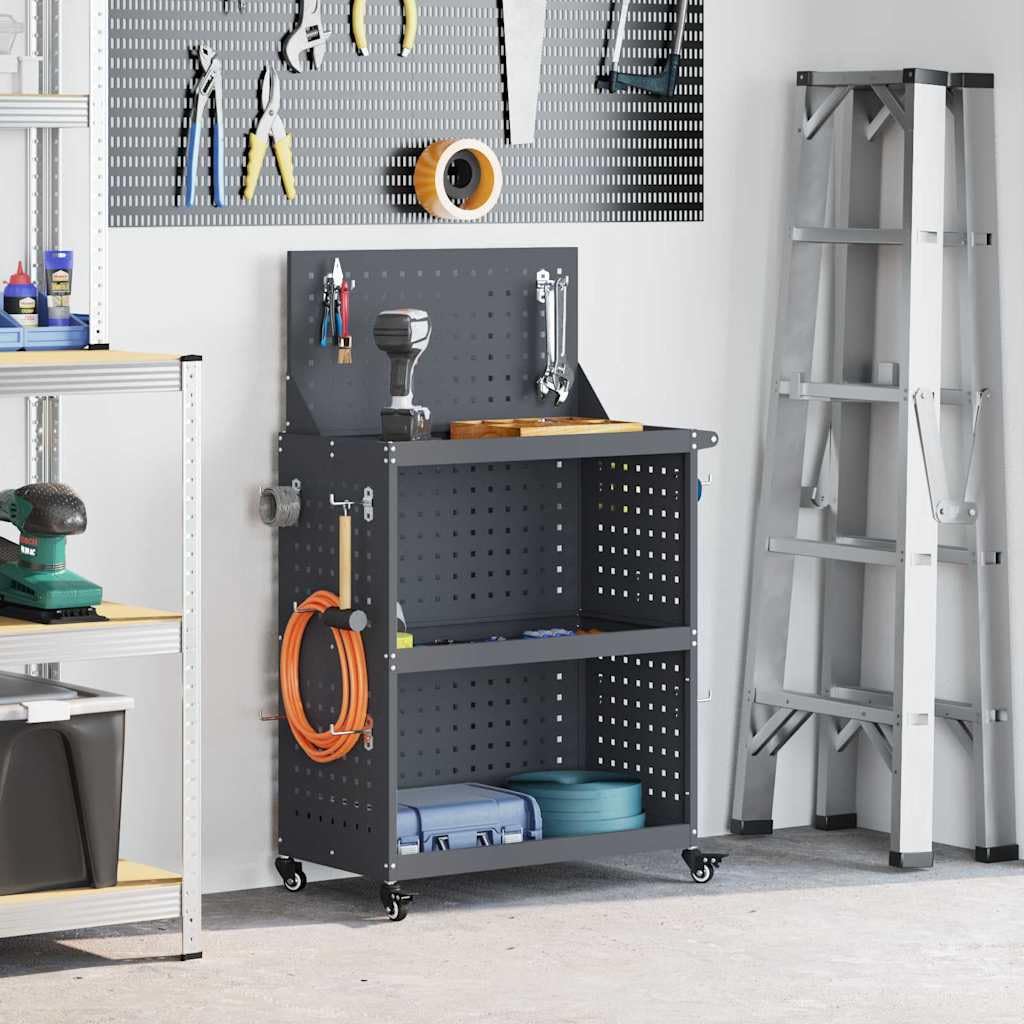 vidaXL Carro de Herramientas con Estante Antracita 65 x 35 x 111 cm, Carro de Herramientas, Almacenamiento móvil Moderno, Ruedas bloqueables, diseño Rectangular, Organizador portátil, Garage
