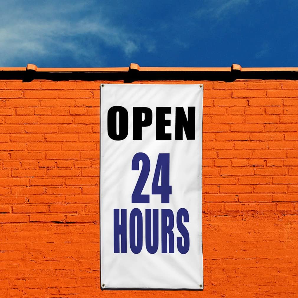 Vertical Vinyl Banner Multiple Sizes Open 24 Hours Promotion Business Business Outdoor Weatherproof Industrial Yard Signs 4 Grommets 40x16Inches