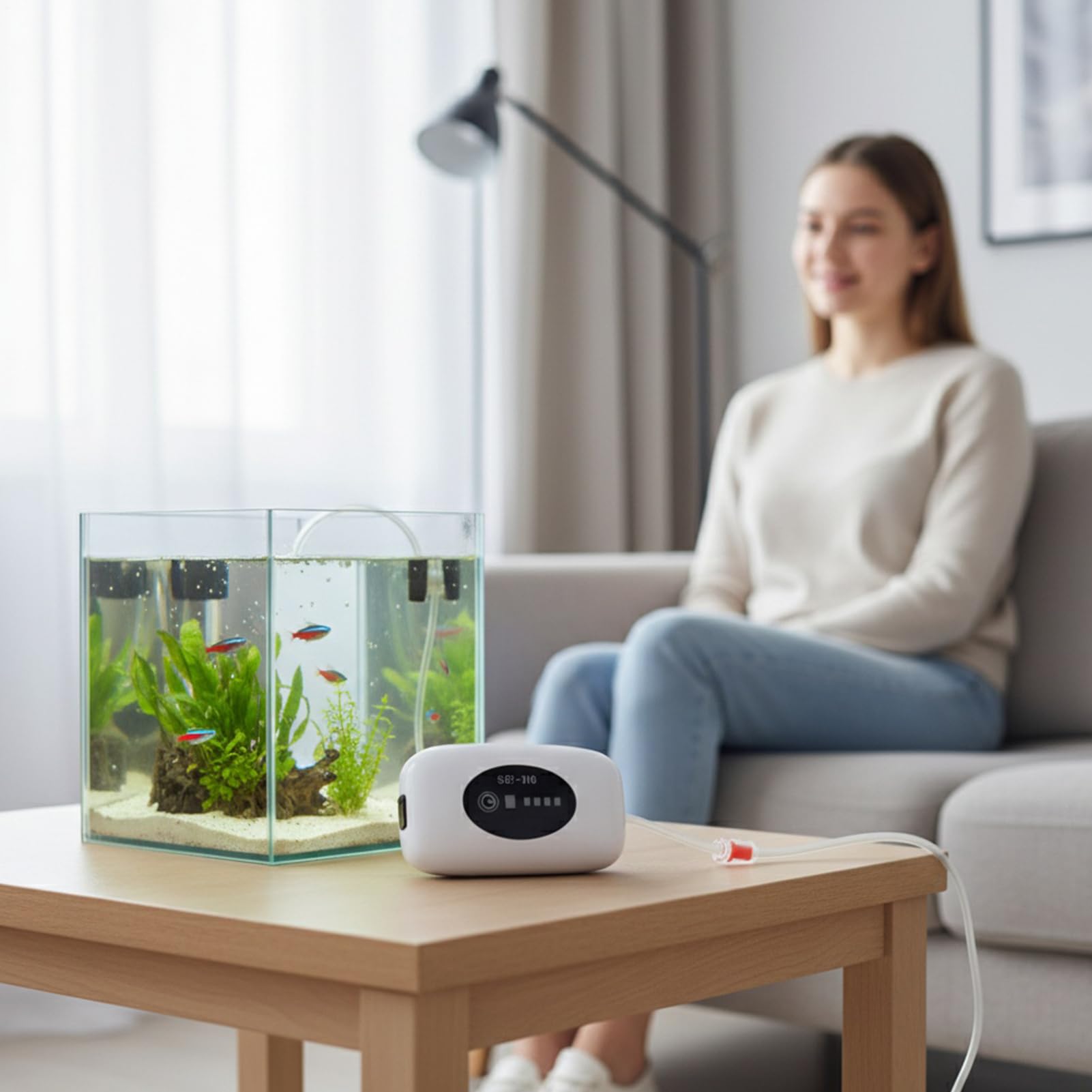 Bomba de Aire para Acuario Aerador portátil recargable silencioso con 2 | Bombas de Aire para Acuarios para Estanque Fuente Hidroponía Agua Salada Plantas Vivas Interior Exterior