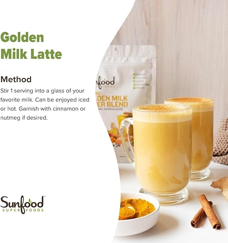 Miniatura 6 de Sunfood Golden Milk Super Blend - Latte de cúrcuma orgánico + superalimentos: jengibre, maca, goji y más, alternativa al café totalmente natural,