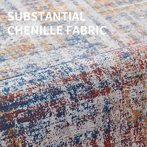 Jinchan Runner Rug 2X8 Hallway Abstract Sketch Distressed Washable Kitchen Rug Red Multi Print Colorful Overdyed Chenille Thin Rug Contemporary Carpet For Bathroom Laundry Room Bedroom Living Room #TOP23