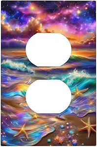 Decorative Outlet Covers Colorful Sunset Starfish Beach Shells 1 Gang Duplex Light Switch Cover Plate Wall Plates for Electrical Outlets Switchplate Faceplate for Bathroom Bedroom Decor