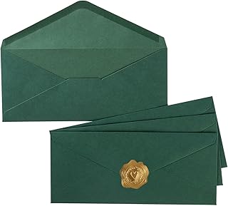 50 Pack #10 Business Envelopes Standard V Flap Invoices Envelopes for Office Checks, Business Letterhead, Letter Mailing 4.13 x 9.49 Inches (Dark Green)