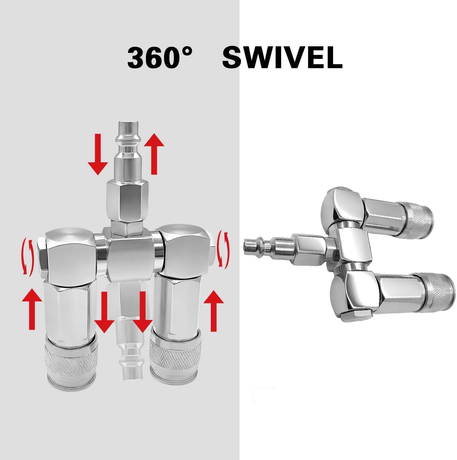 YSIL 2 Way Air Hose Splitter Air Manifold 360 Degree Swivel with 1/4" NPT Steel Fittings 300PSI Industrial Compressor Connector Quick Connector Accessories
