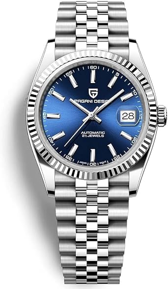 Pagani Design Luxury Men's Automatic Mechanical Watch Japan NH35 Movement Stainless Steel AR Synthetic Sapphire 100m Waterproof Elegant Dress Sports Watches Date Blue