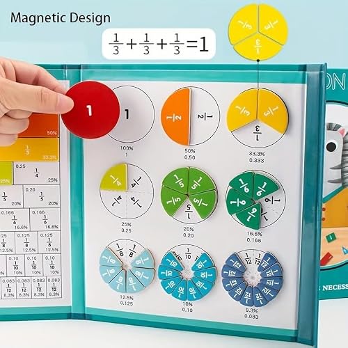 Magnetic Fraction Demonstration Book, Magnetic Fraction Tiles, Fractions Manipulatives, Score Disk Demonstrator Math Puzzle Learning Building Block Set- (1Set) - Image 3