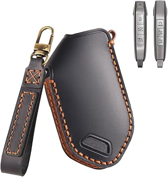 Leather Key Fob Cover Compatible with Kia for Telluride for EV9 for Sorento for Sportage K5 Remote Protector Holder