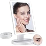 COSMIRROR Makeup Vanity Mirror with 3 Color Lighting, Lighted Makeup Mirror with 72 LED Lights and 10X Magnifying Mirror, Dual Power Supply, 180 Degree Rotation Cosmetic Tabletop Light up Mirrors